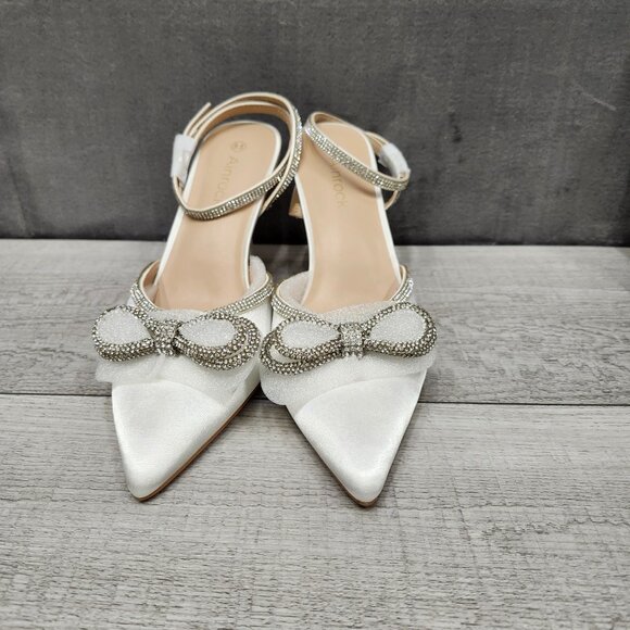 Ainrock Women Size 8.5 Rhinestone Heels Sparkly Wedding Closed Pointed Toe White - Picture 3 of 16